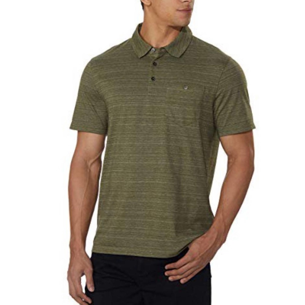 Men's English Laundry Short Sleeve Collared Polo Shirt, Green Stripes, Size XL